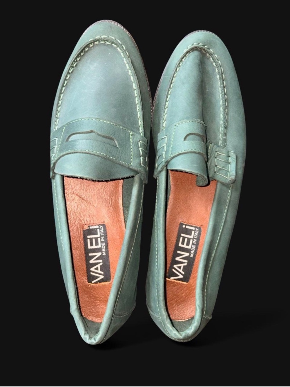 Van Eli Green Leather Penny Loafers Made in Italy